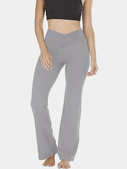 Light Gray V-waist flare leg activewear pants with a smooth finish.
