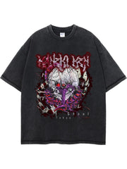 Black acid wash graphic tee with Tokyo Ghoul anime print and bold red lettering.