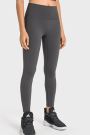 Gray seamless high-waist performance leggings with a smooth finish.