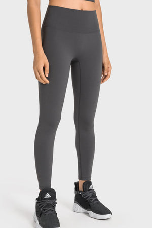 Gray seamless high-waist performance leggings with a smooth finish.