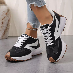 Color-blocked Platform Casual Sneakers in Black, fabric detail