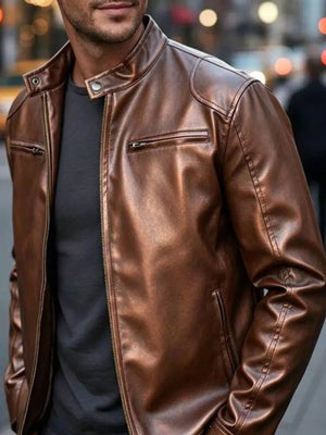 Men's Full Size Faux Leather Bomber Jacket, back view