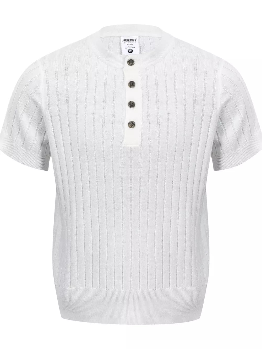 Men's Short Sleeve Ribbed Henley Top in Apricot, front view