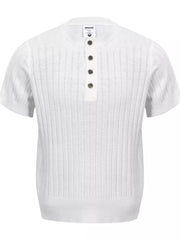 Men's Short Sleeve Ribbed Henley Top in Apricot, front view