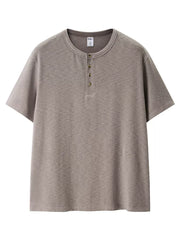 Men's Short Sleeve Henley T-shirt in Gray, back view