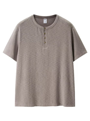Men's Short Sleeve Henley T-shirt in Gray, back view