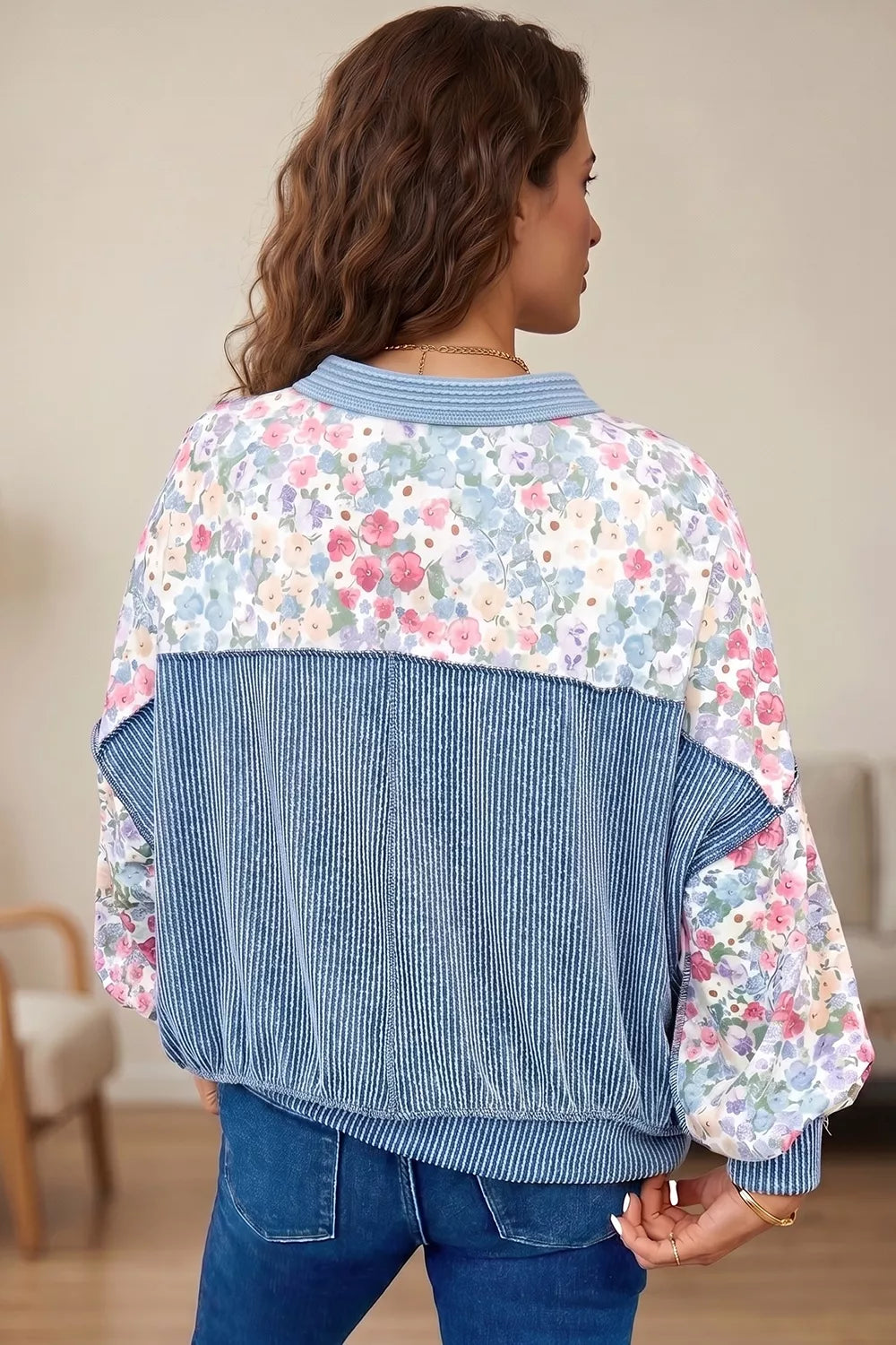 Multicolour Floral Print Round Neck Shift Top, side view