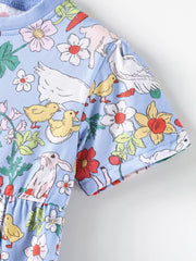 Children's Farm Animal Print Dress, model styling view