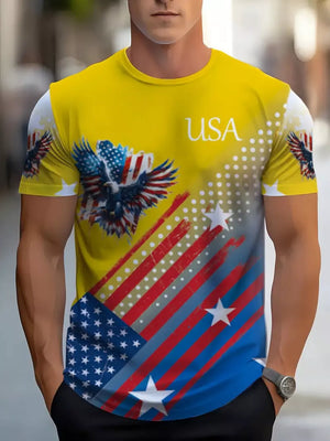 Men's Patriotic Eagle Usa Graphic T-shirt Plus Size, model styling view