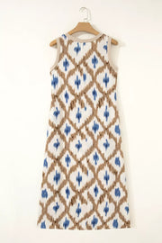 Charming Ikat Print V-neck Midi Dress