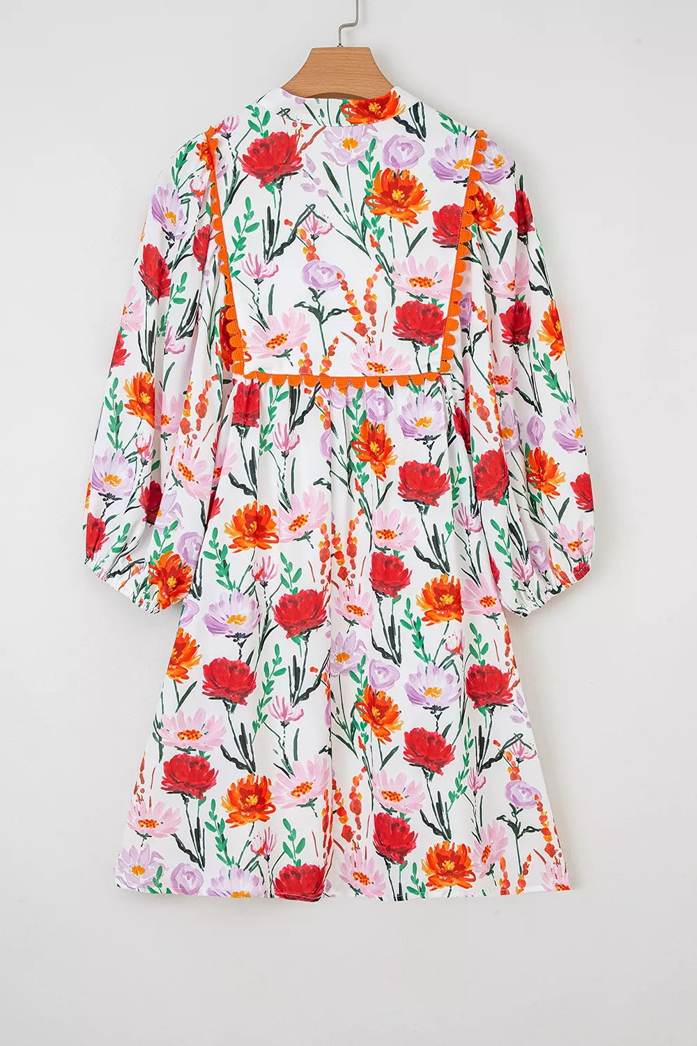 Floral Print 3/4 Puff Sleeve Mini Dress in Floral, fabric detail