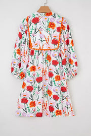 Floral Print 3/4 Puff Sleeve Mini Dress in Floral, fabric detail