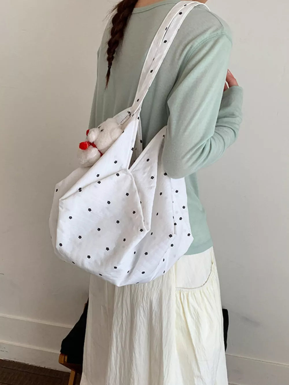 Polka Dot Shoulder Bag in White, side view