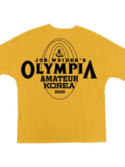 Oversized yellow graphic tee with Olympia Amateur Korea 2020 print