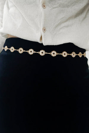Gold celestial chainmail waist belt with circular crystal accents