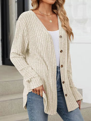 cardigan in dusty blue with buttoned and hip-length