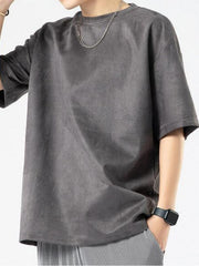 Men's oversized dark gray cotton t-shirt with a crew neck and short sleeves.