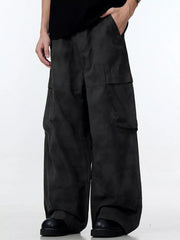 Relaxed fit black cargo pants with multiple pockets and a wide leg.