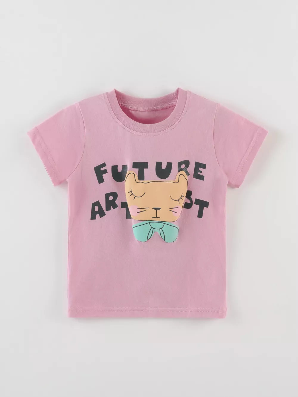 Children's Cat Graphic Round Neck T-shirt, side view