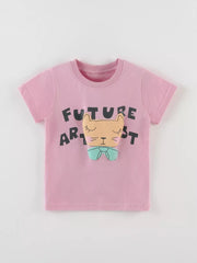 Children's Cat Graphic Round Neck T-shirt, side view