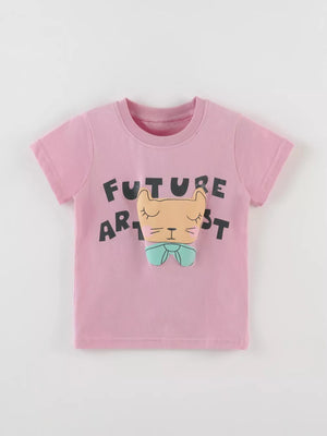 Children's Cat Graphic Round Neck T-shirt, side view