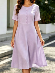 Button Detail A-line Midi Dress in Red, front view