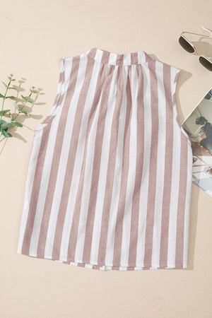 Sleeveless striped blouse with gathered collar detail