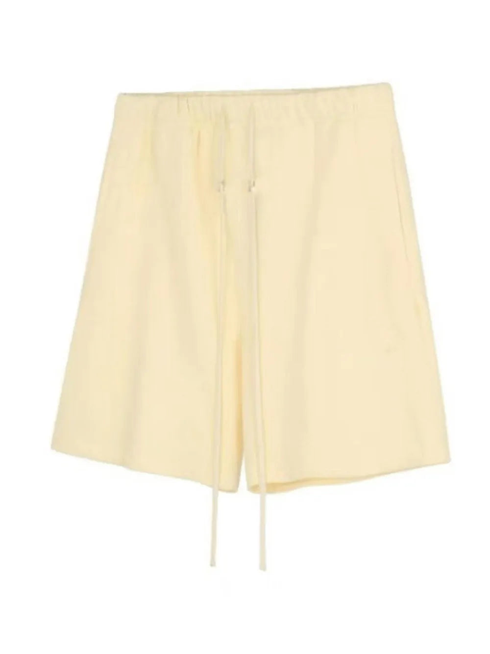 Men's beige jogger shorts with drawstring and elastic waist.