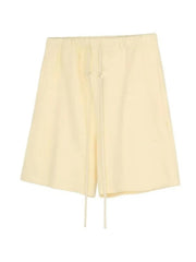 Men's beige jogger shorts with drawstring and elastic waist.