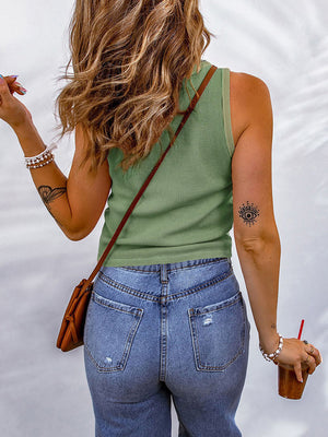 Light Green textured ribbed scoop neck tank top with a casual fit