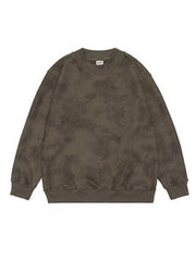 Oversized round-neck sweatshirt in dark gray corduroy with a tie-dye effect.