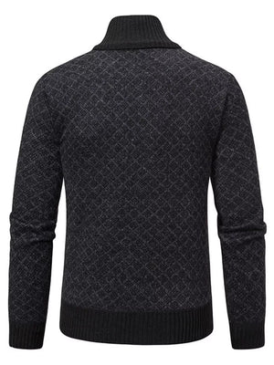 Men's Plus Size Textured Zip-up Cardigan in Black, side view