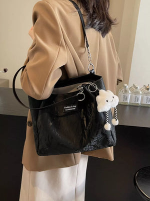 Pu Leather Shoulder Bag in Black, back view
