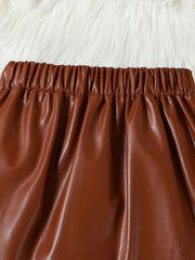 Brown faux leather baby skirt with elastic waistband