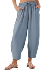 Air Force Blue balloon-leg trousers with drawstring waist and seam detail