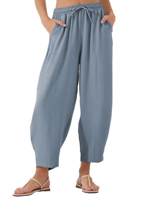 Air Force Blue balloon-leg trousers with drawstring waist and seam detail