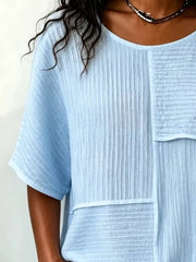 Full Size Texture Round Neck Half Sleeve Blouse, model styling view