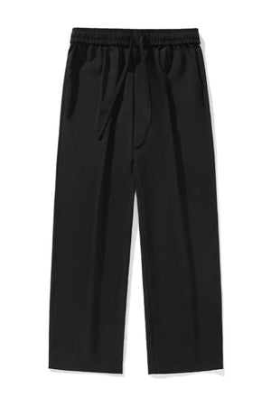 Black relaxed palazzo trousers with drawstring waist and wide legs