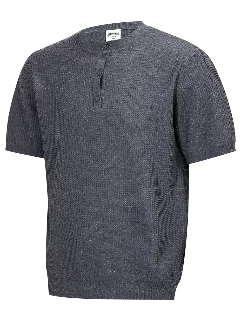 Men's Textured Knit Henley Top in Grey, model styling view