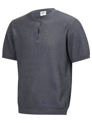 Men's Textured Knit Henley Top in Grey, model styling view