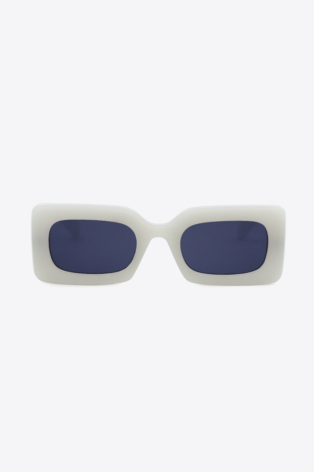 Lavender acetate rectangle sunglasses with dark lenses.