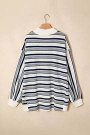 Striped Ribbed Stand Neck Sweatshirt in Stripe, model styling view