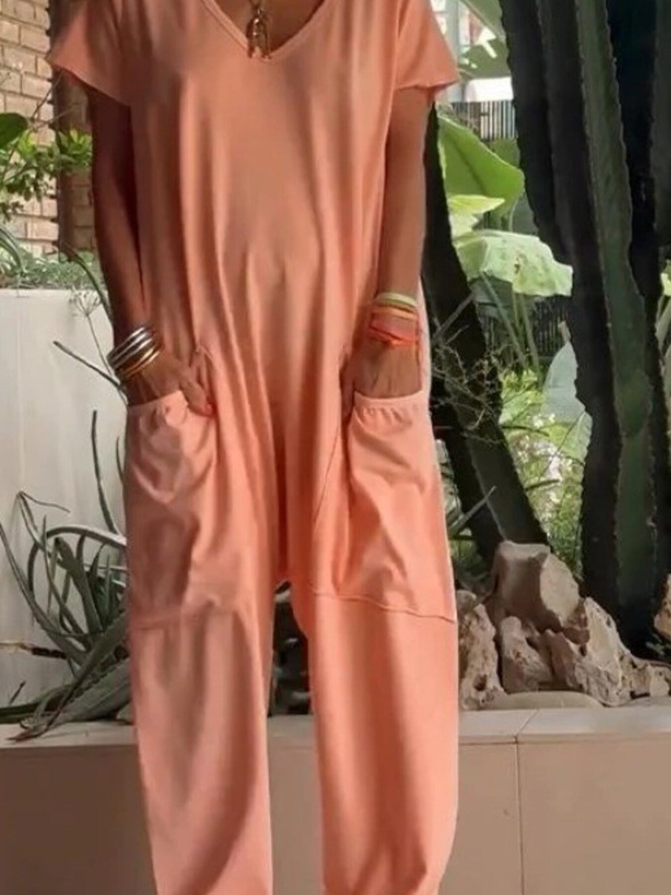 Loose Fit V-neck Short Sleeve Wide Leg Jumpsuit in Floral Gray, product detail