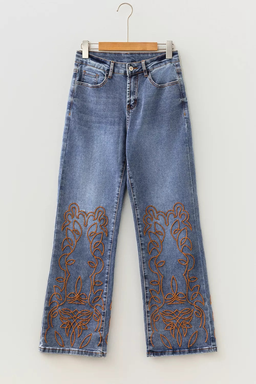 Embroidered Flare Leg Jeans, alternate angle