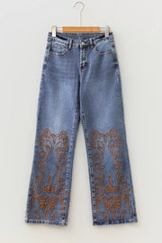 Embroidered Flare Leg Jeans, alternate angle