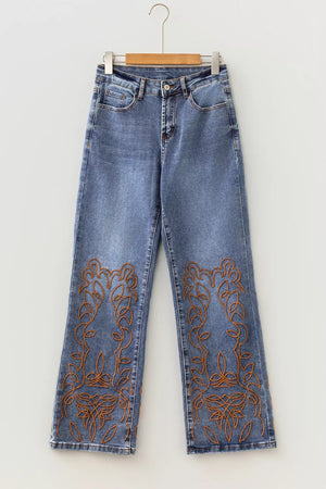 Embroidered Flare Leg Jeans, alternate angle