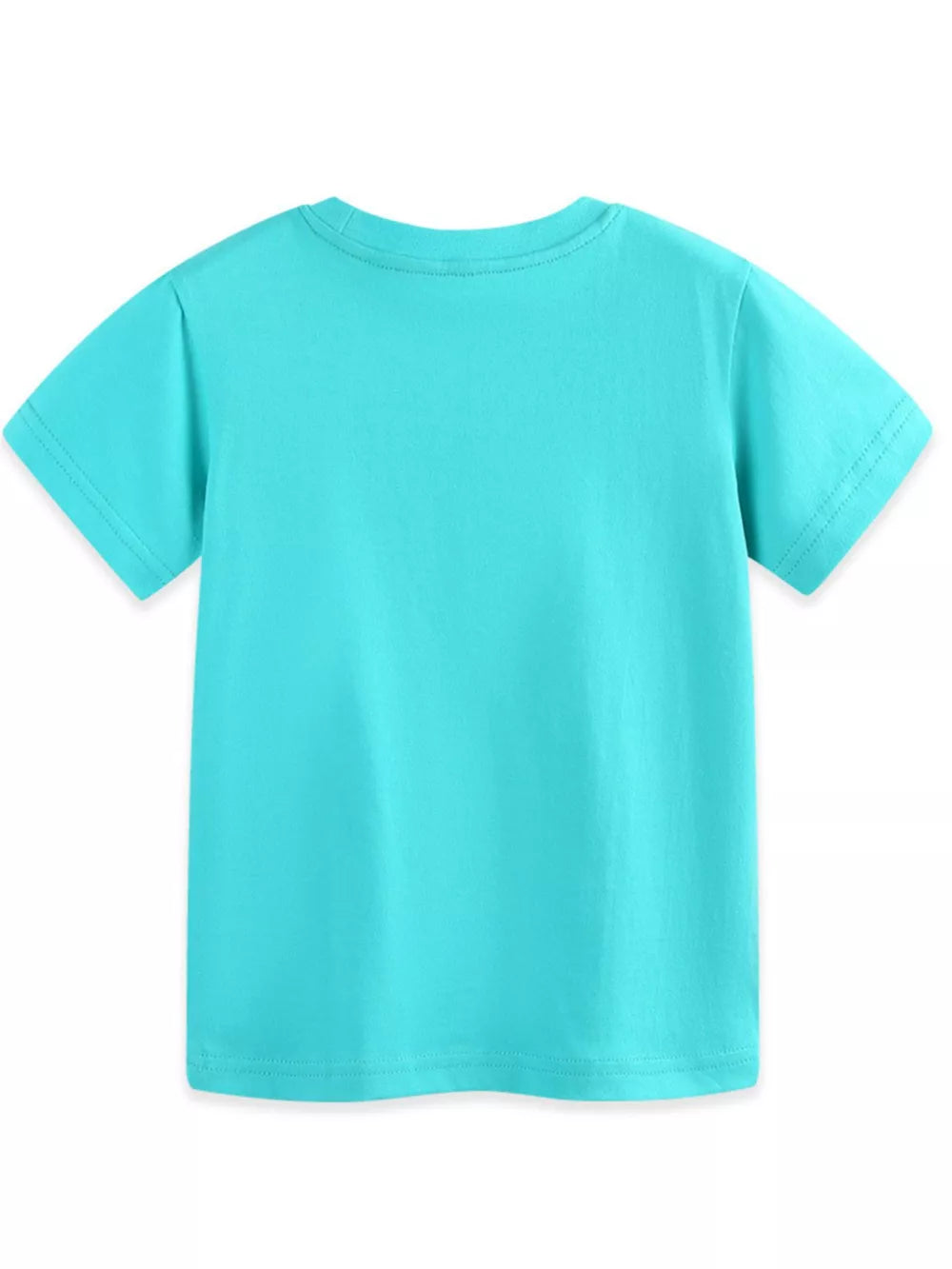 Turquoise cotton crew neck t-shirt with short sleeves.
