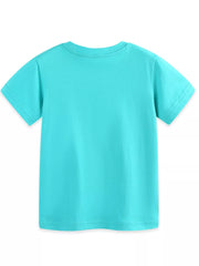 Turquoise cotton crew neck t-shirt with short sleeves.