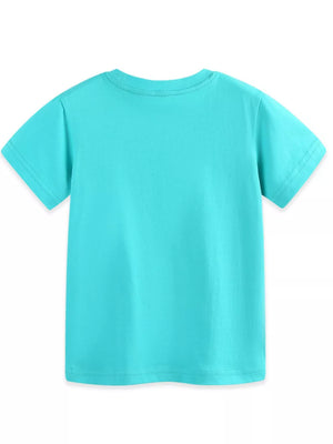 Turquoise cotton crew neck t-shirt with short sleeves.
