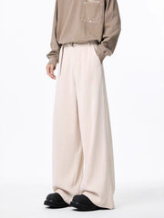 Men's plus-size apricot wide-leg casual pants with belt detail